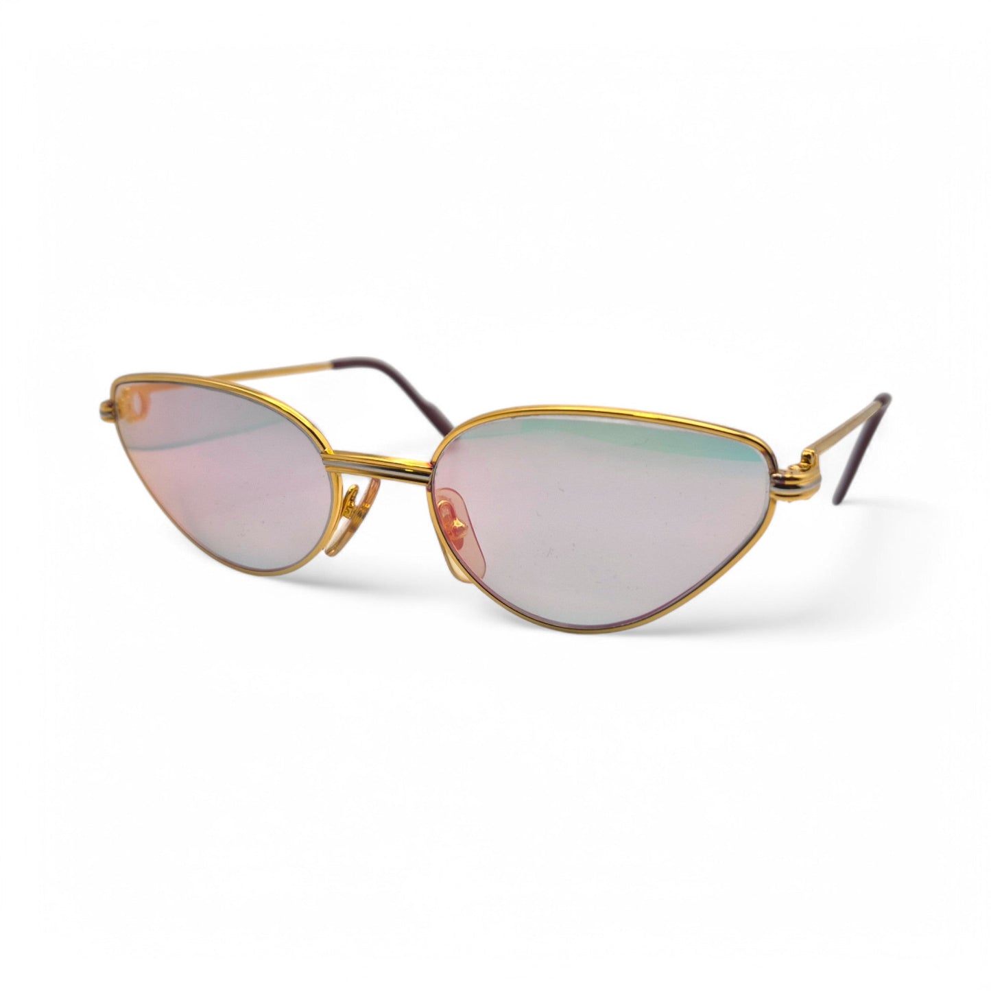 Authentic Cartier Rivoli - Gold Wires Sunglasses w/ Iridescent Cat-Eye Lenses (90s)