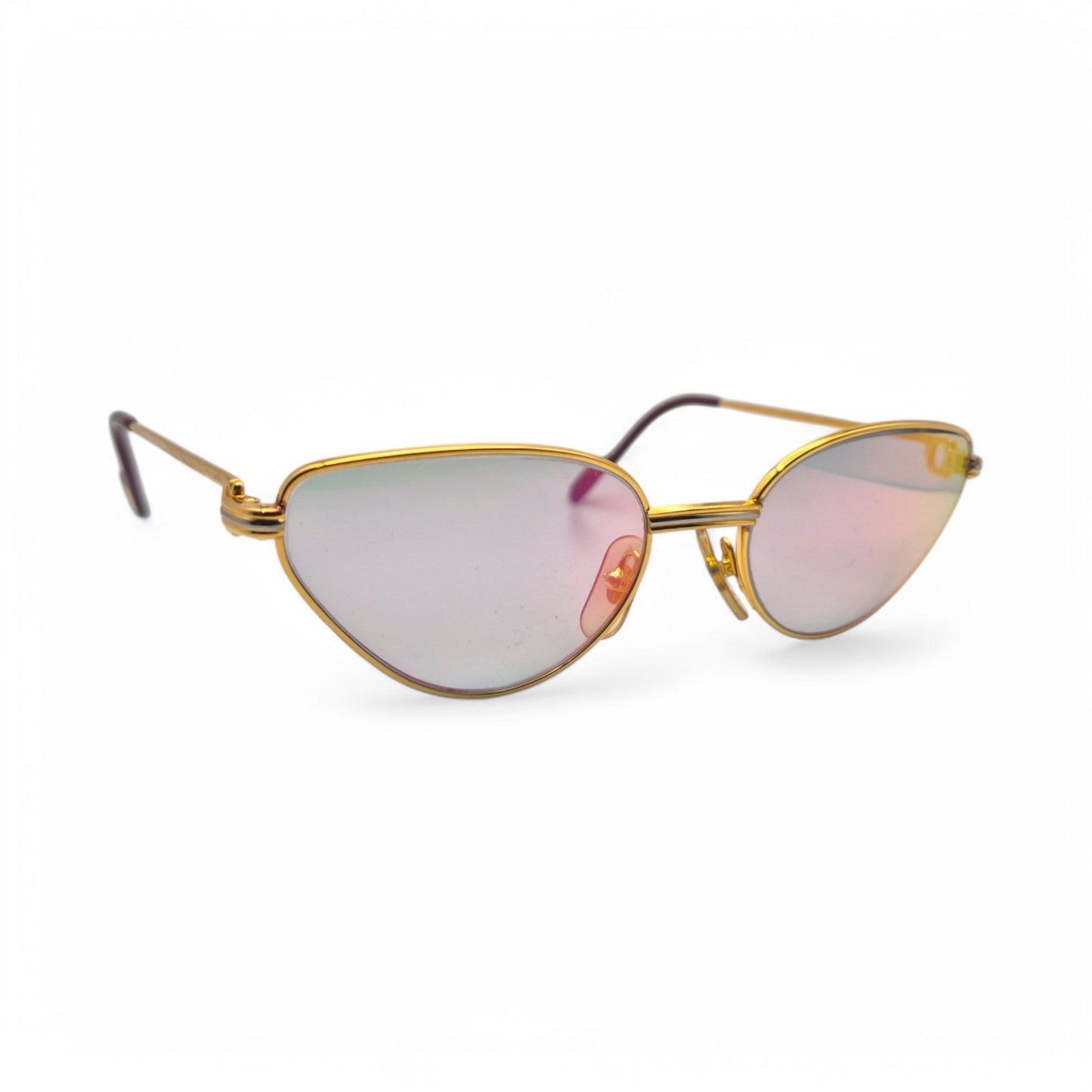 Authentic Cartier Rivoli - Gold Wires Sunglasses w/ Iridescent Cat-Eye Lenses (90s)