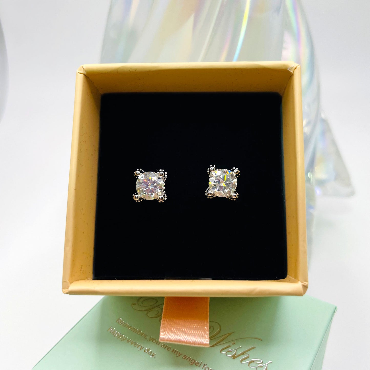 Silver Diamond Earrings - 4-Prong Set