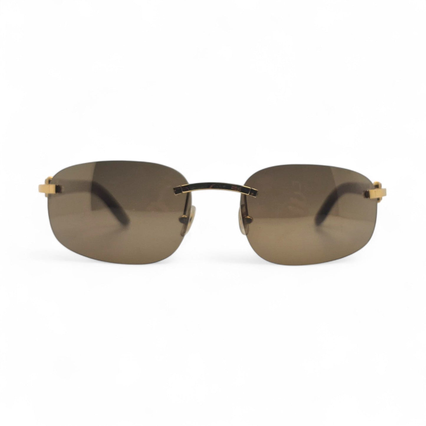 CT0046S Authentic Cartier C Decor - 56-18 White Horns & Bubinga Woods Sunglasses w/ Dark Brown Lenses (2010s)