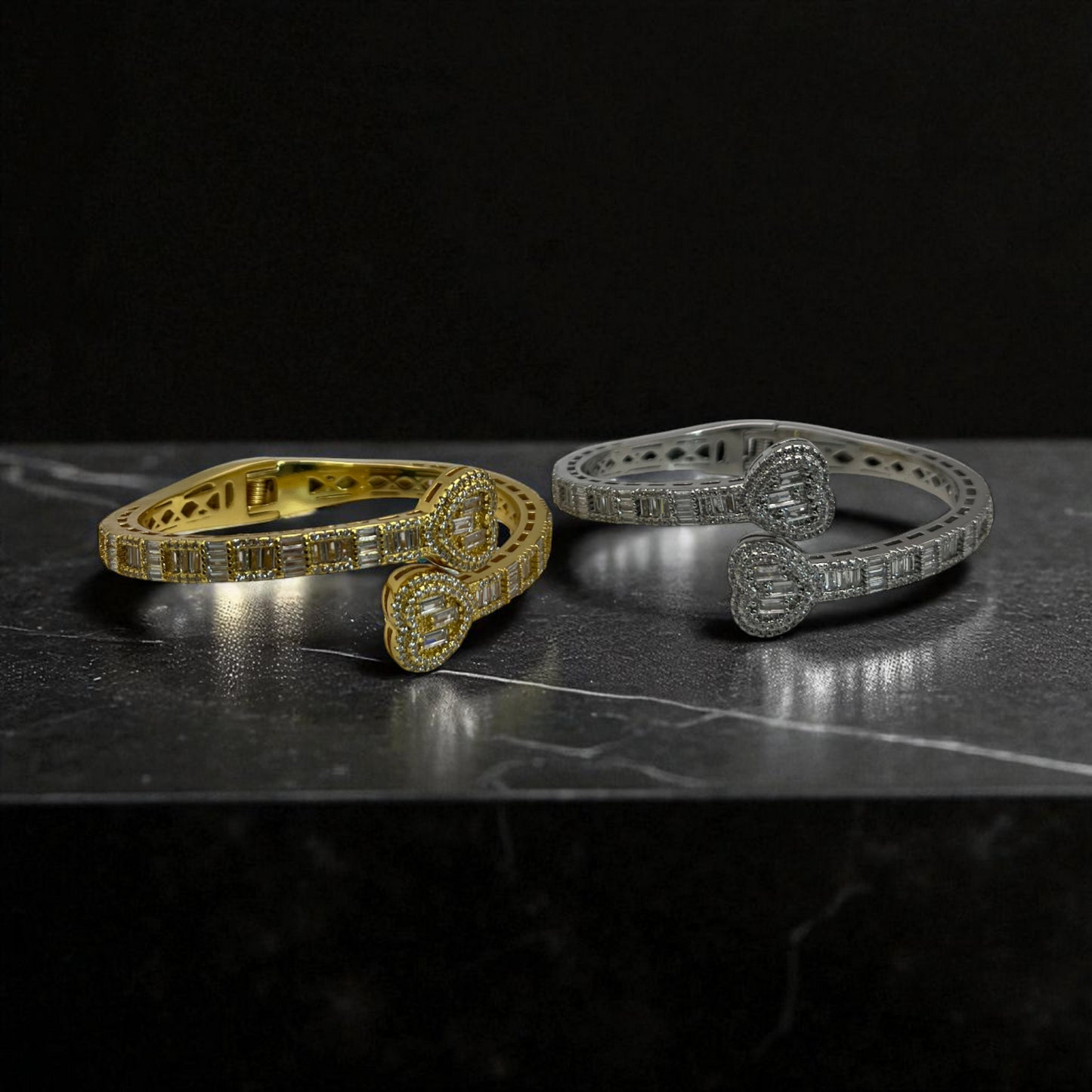 Heart Diamond Bangle Bracelet (Thick)