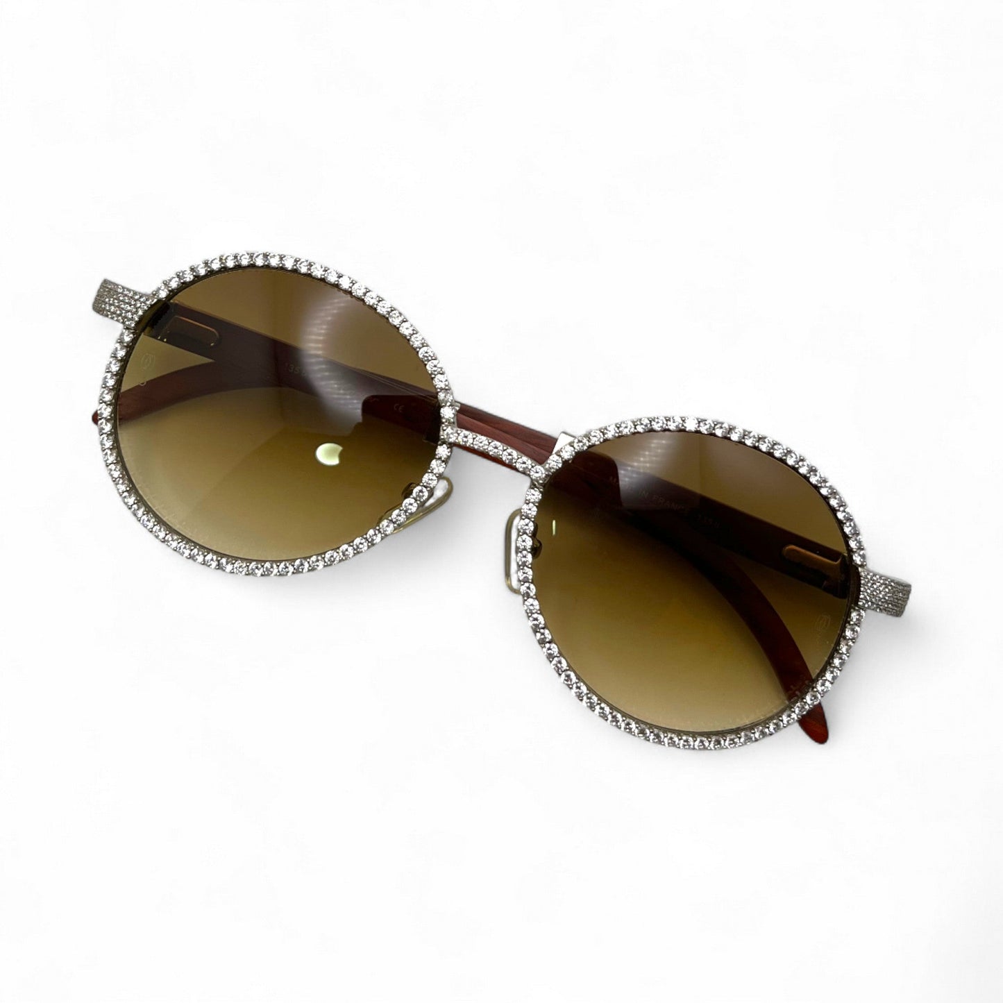 Bagatelle (Iced - CZ) - 56-16 Silver Woods Sunglasses w/ Full Diamond Frame