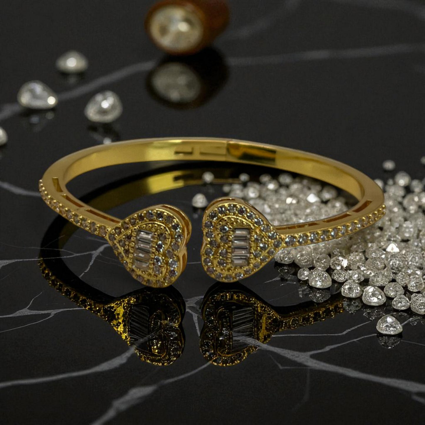 Heart Diamond Bangle Bracelet (Thin)