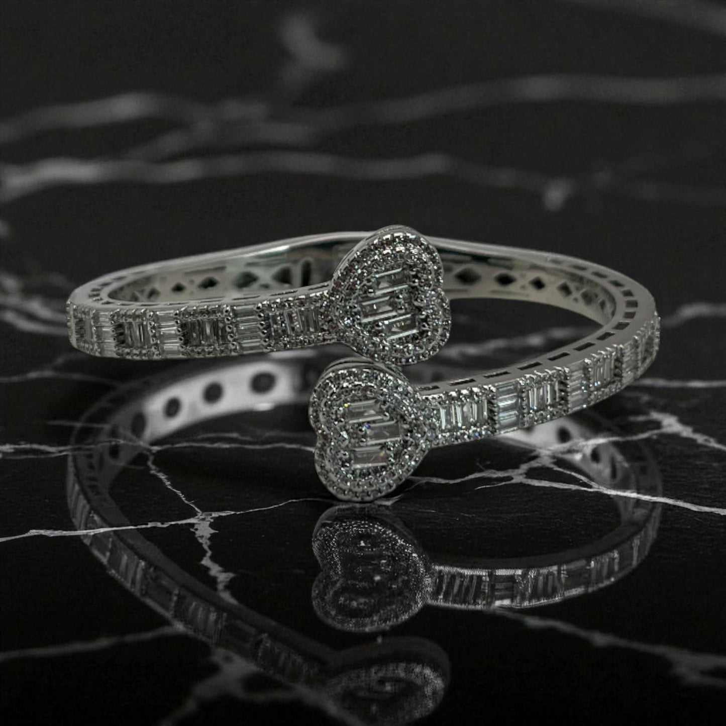 Heart Diamond Bangle Bracelet (Thick)