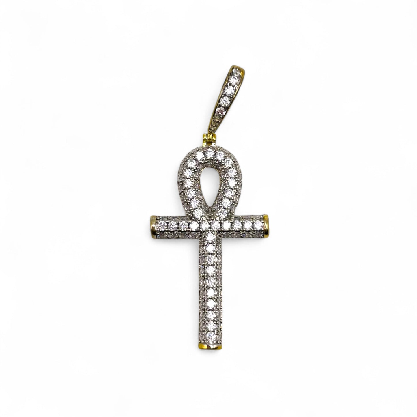 Ankh Pendant - 18kt White Gold Plated w/ CZ Diamonds