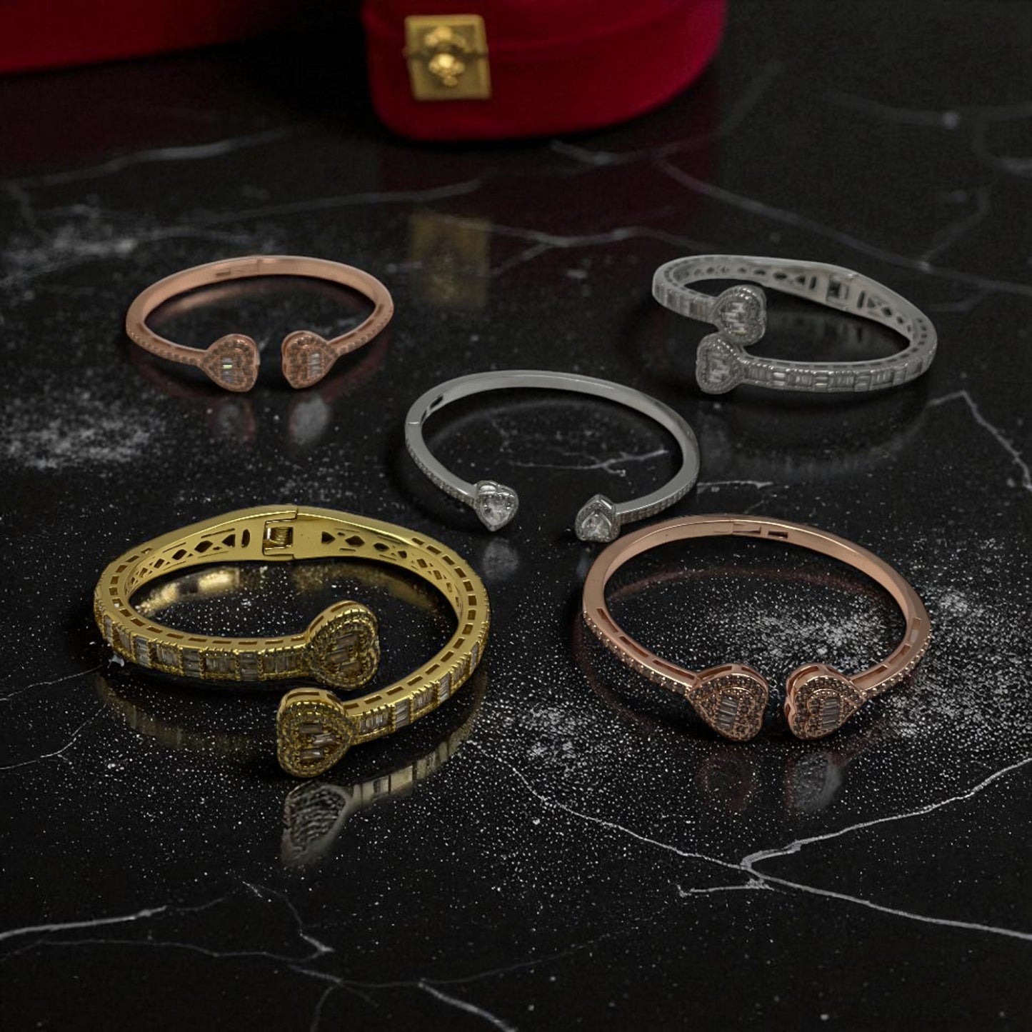 Heart Diamond Bangle Bracelet (Thin)