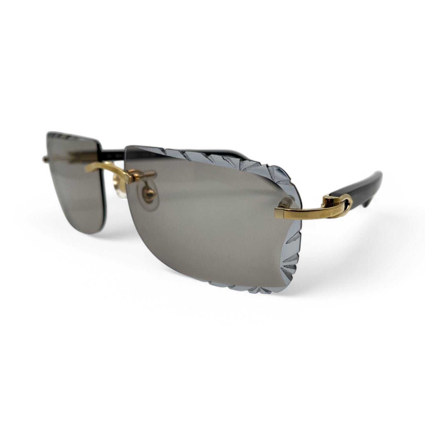 Authentic Cartier C Decor - Gold Black Acetate Sunglasses w/ Light Gray #3 Lenses (Diamond Cut) (2010s)