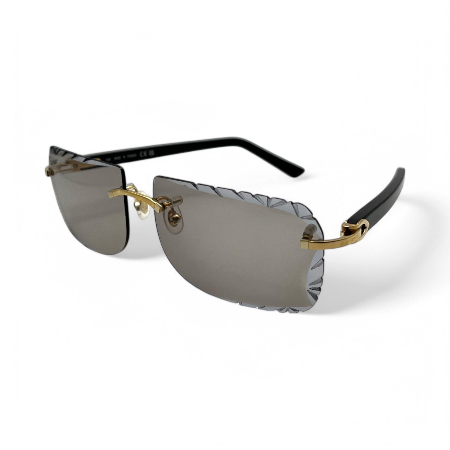 Authentic Cartier C Decor - Gold Black Acetate Sunglasses w/ Light Gray #3 Lenses (Diamond Cut) (2010s)