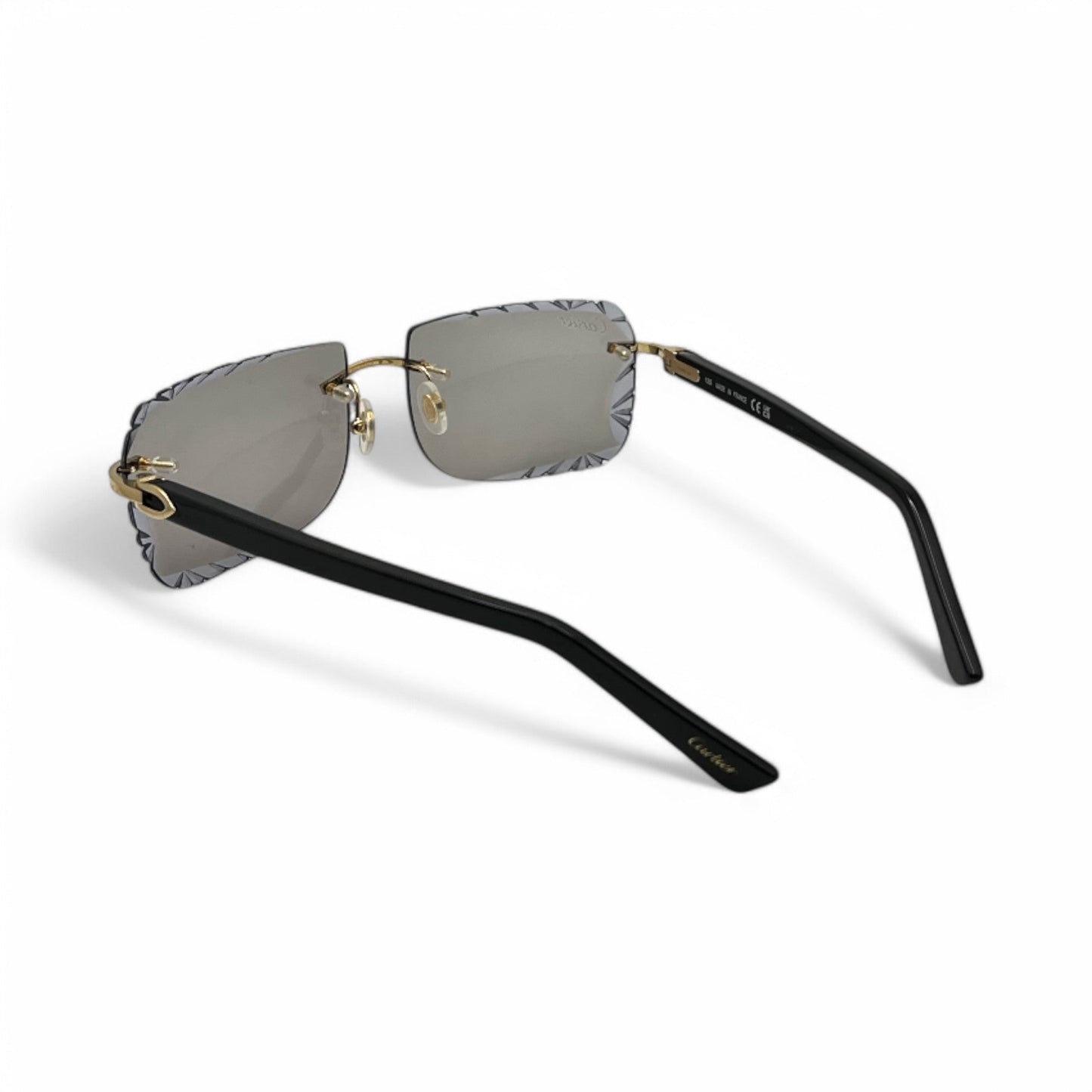 Authentic Cartier C Decor - Gold Black Acetate Sunglasses w/ Light Gray #3 Lenses (Diamond Cut) (2010s)