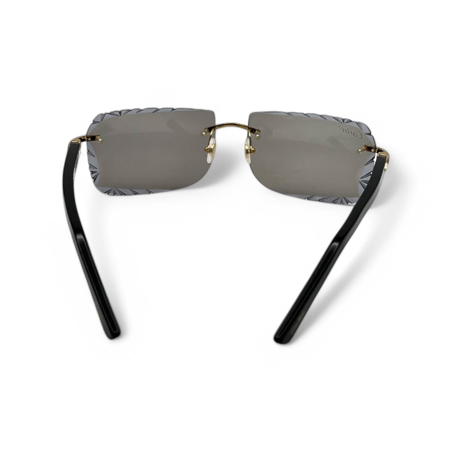 Authentic Cartier C Decor - Gold Black Acetate Sunglasses w/ Light Gray #3 Lenses (Diamond Cut) (2010s)