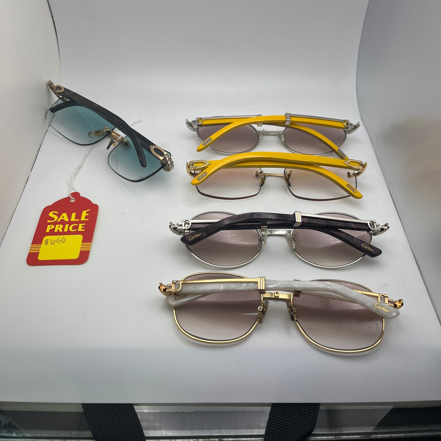 C Decor Buffs - Black Genuine Horn Sunglasses w/ #3 Seaweed Green Lenses - Gold Diamond DR 5pc Set (2010s) C