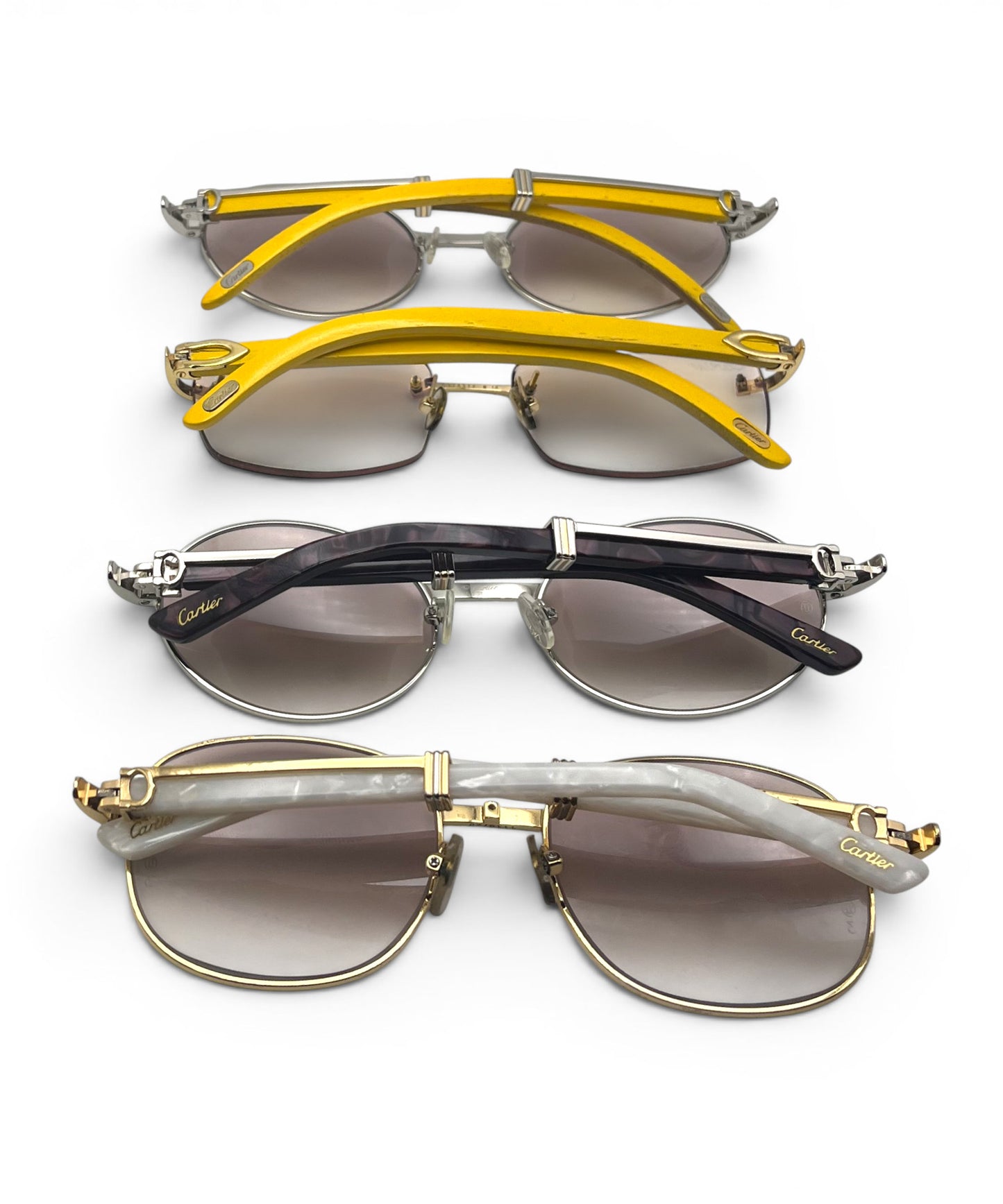 Premiere - 56-16 White Composite Marbles Sunglasses w/ Round Hennessy Lenses - Gold Frame C