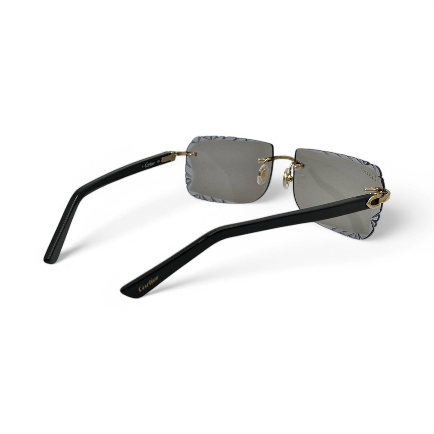 Authentic Cartier C Decor - Gold Black Acetate Sunglasses w/ Light Gray #3 Lenses (Diamond Cut) (2010s)