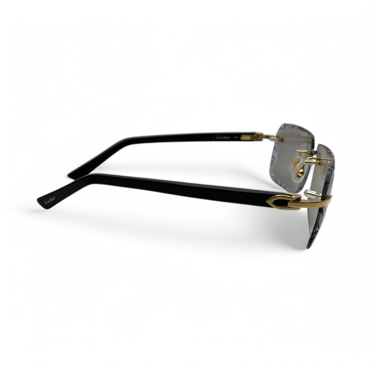 Authentic Cartier C Decor - Gold Black Acetate Sunglasses w/ Light Gray #3 Lenses (Diamond Cut) (2010s)