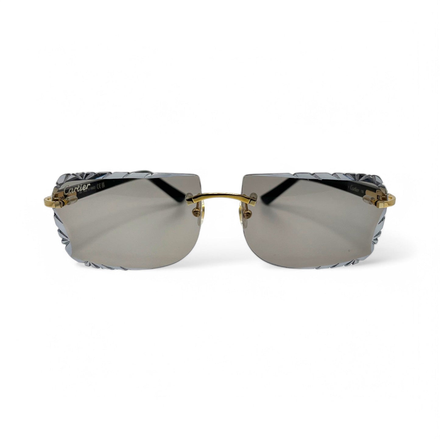 Authentic Cartier C Decor - Gold Black Acetate Sunglasses w/ Light Gray #3 Lenses (Diamond Cut) (2010s)