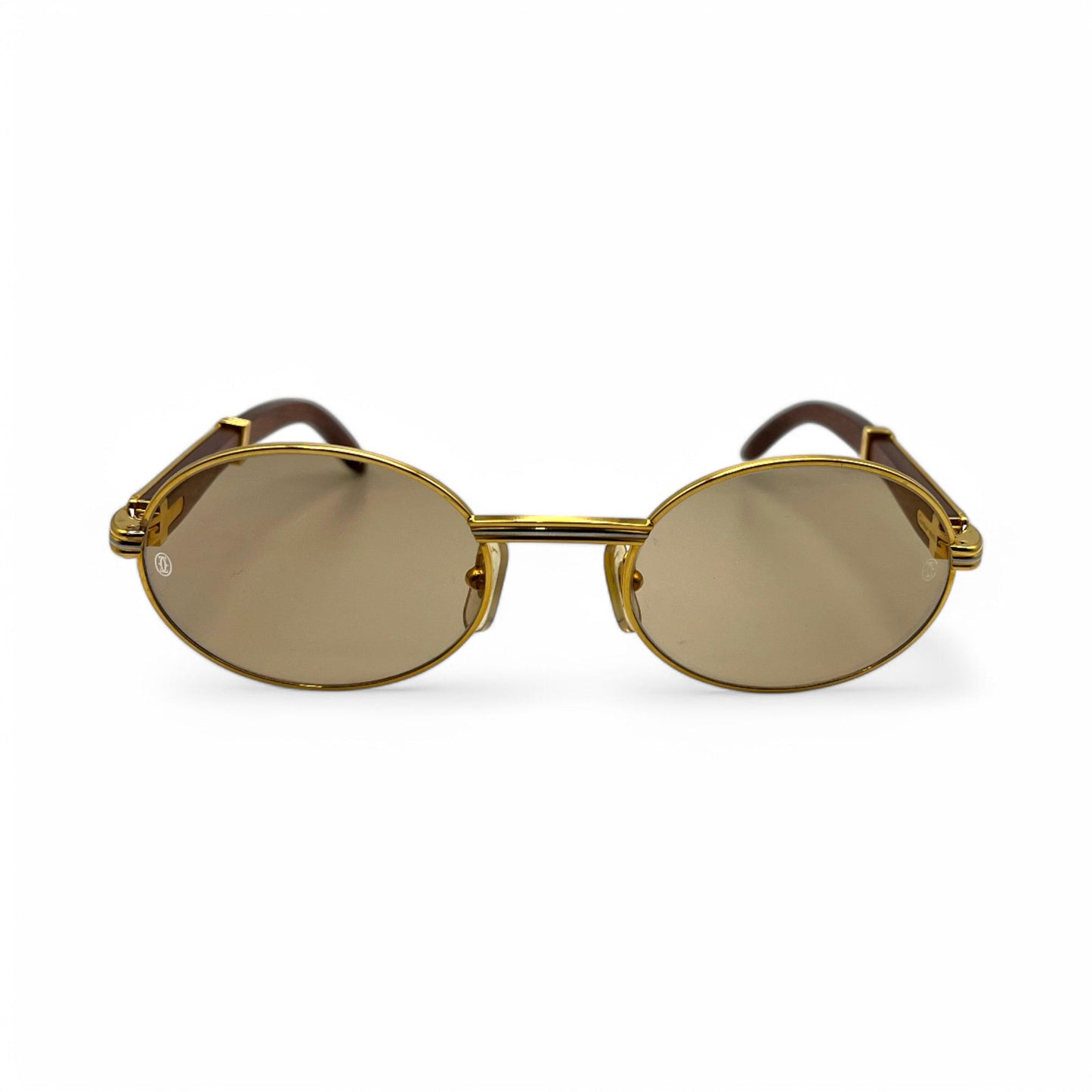 Authentic Cartier Giverny - 53-22 Gold Woods Sunglasses w/ Brown Oval Lenses (90s)