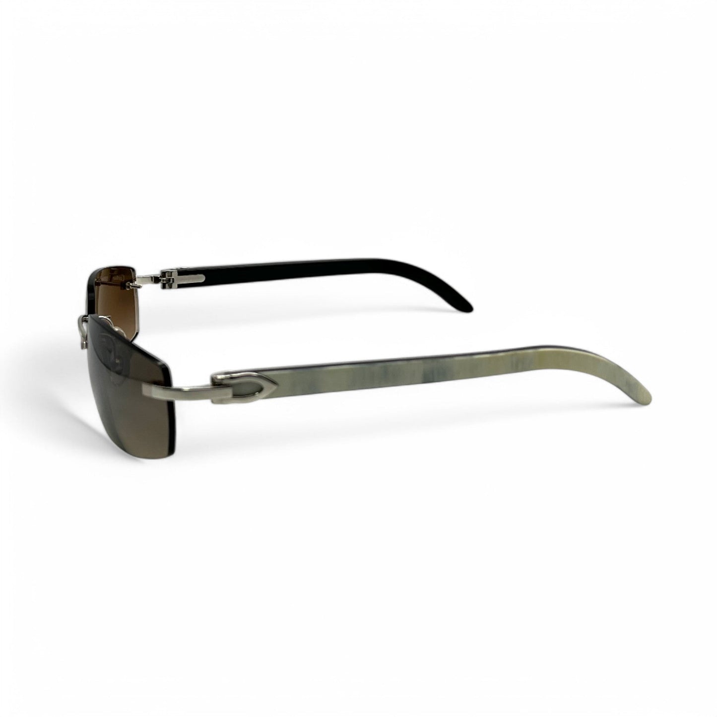CT0046S Authentic Cartier C Decor - 56-18 White Horns & Bubinga Woods Sunglasses w/ Dark Brown Lenses (2010s)