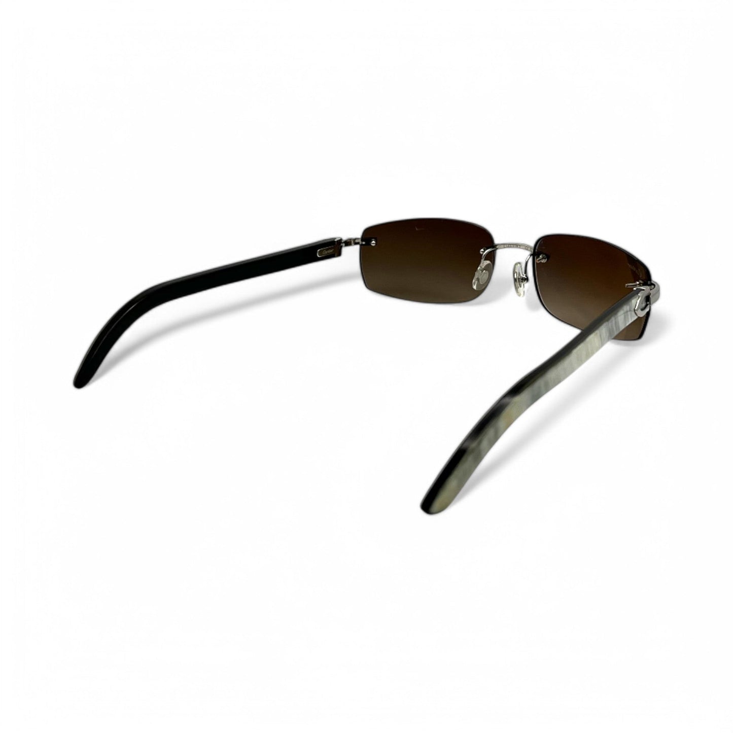 CT0046S Authentic Cartier C Decor - 56-18 White Horns & Bubinga Woods Sunglasses w/ Dark Brown Lenses (2010s)