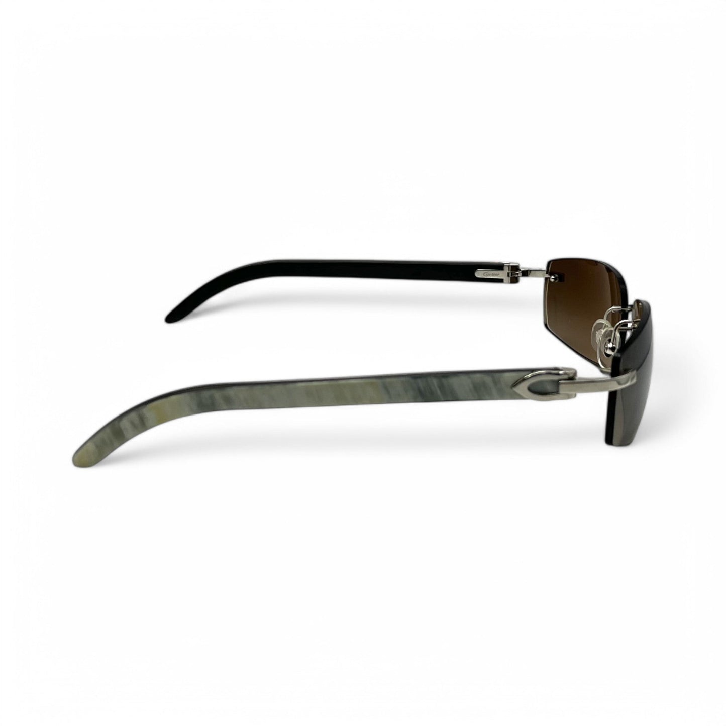 CT0046S Authentic Cartier C Decor - 56-18 White Horns & Bubinga Woods Sunglasses w/ Dark Brown Lenses (2010s)