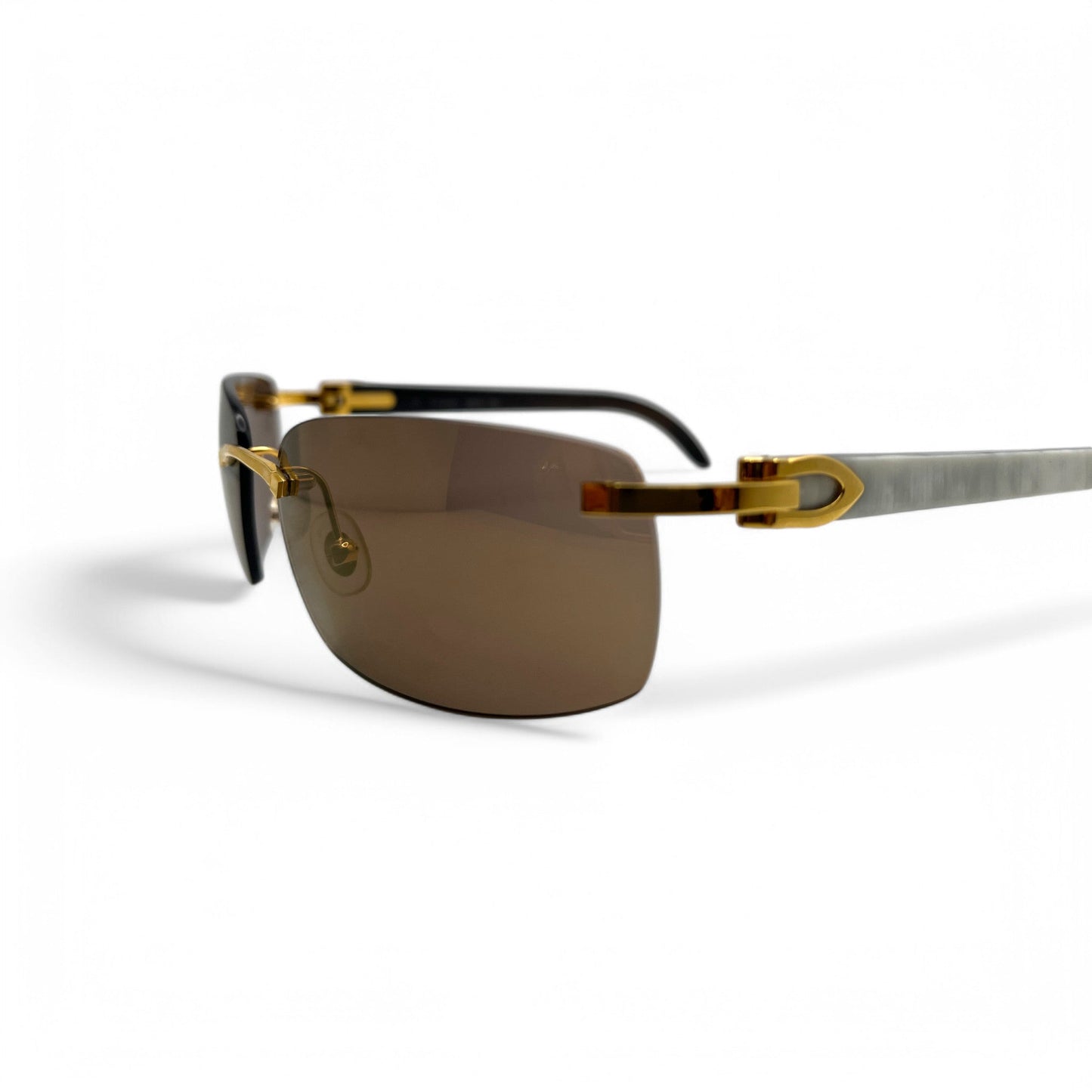 CT0046S Authentic Cartier C Decor - 56-18 White Horns & Bubinga Woods Sunglasses w/ Dark Brown Lenses (2010s)