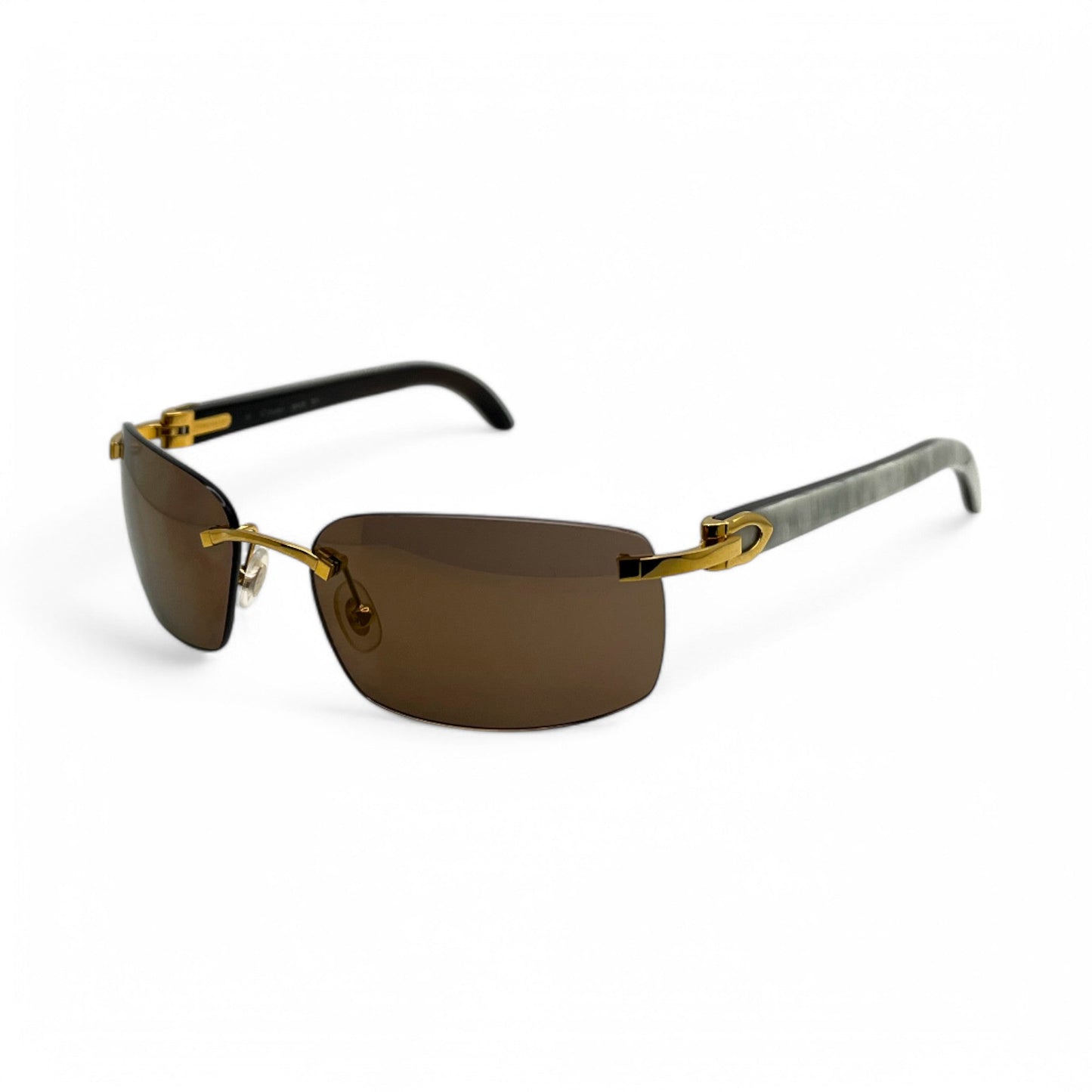 CT0046S Authentic Cartier C Decor - 56-18 White Horns & Bubinga Woods Sunglasses w/ Dark Brown Lenses (2010s)
