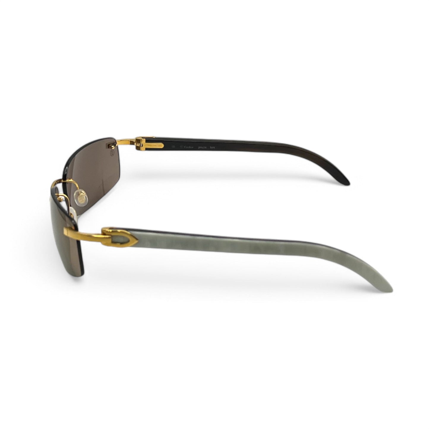CT0046S Authentic Cartier C Decor - 56-18 White Horns & Bubinga Woods Sunglasses w/ Dark Brown Lenses (2010s)