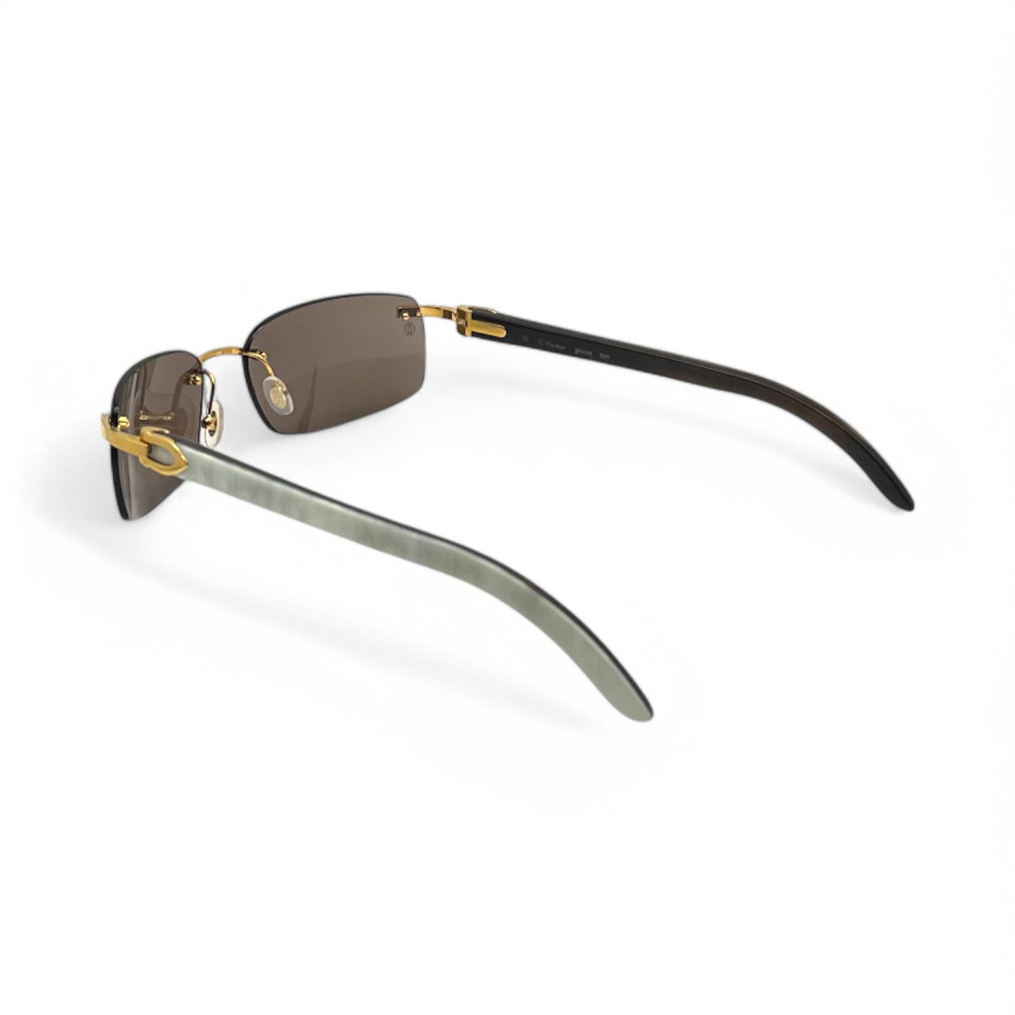CT0046S Authentic Cartier C Decor - 56-18 White Horns & Bubinga Woods Sunglasses w/ Dark Brown Lenses (2010s)