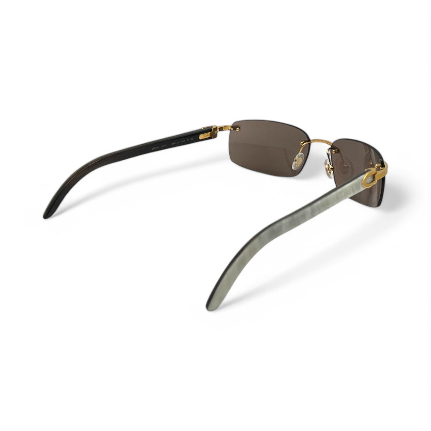 CT0046S Authentic Cartier C Decor - 56-18 White Horns & Bubinga Woods Sunglasses w/ Dark Brown Lenses (2010s)