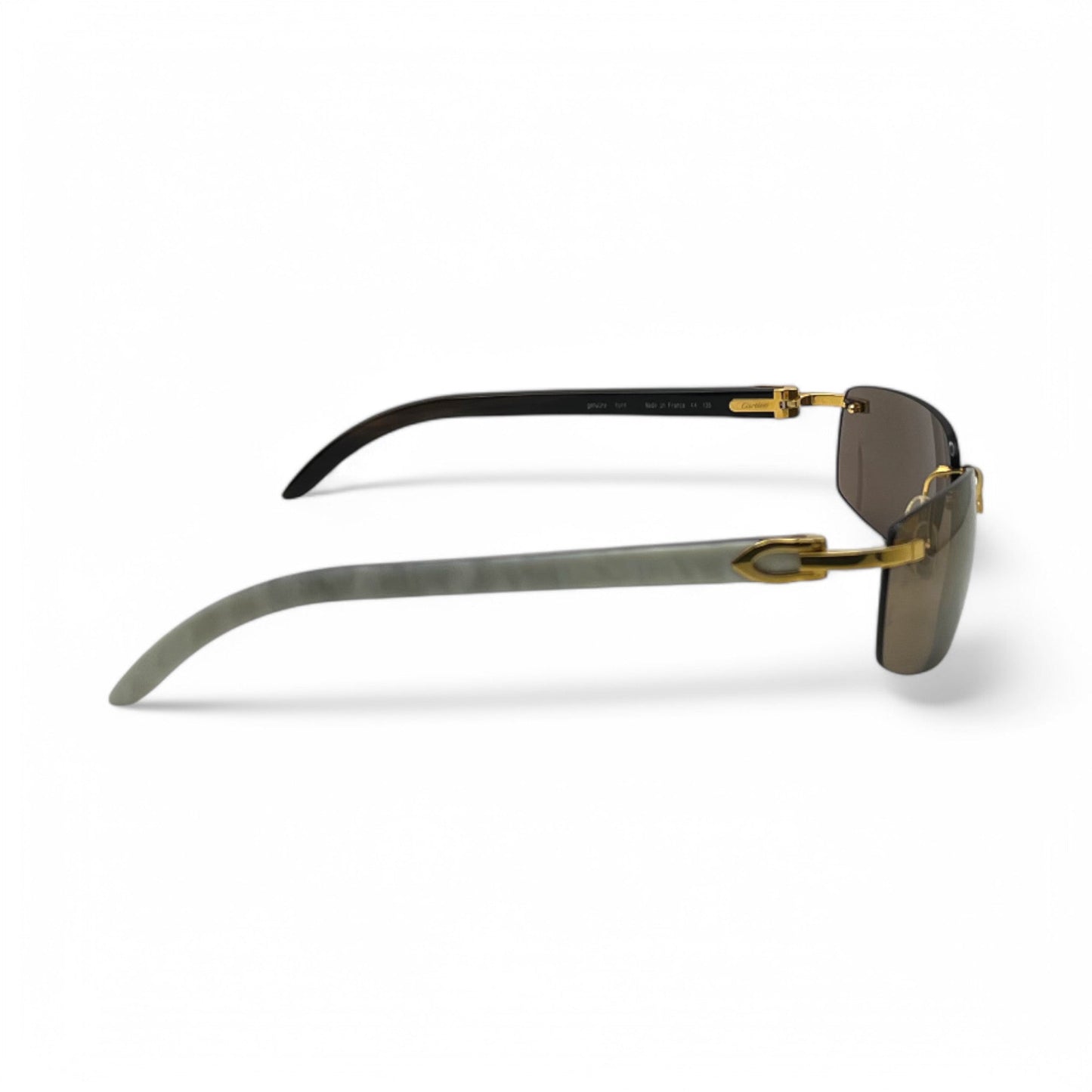 CT0046S Authentic Cartier C Decor - 56-18 White Horns & Bubinga Woods Sunglasses w/ Dark Brown Lenses (2010s)
