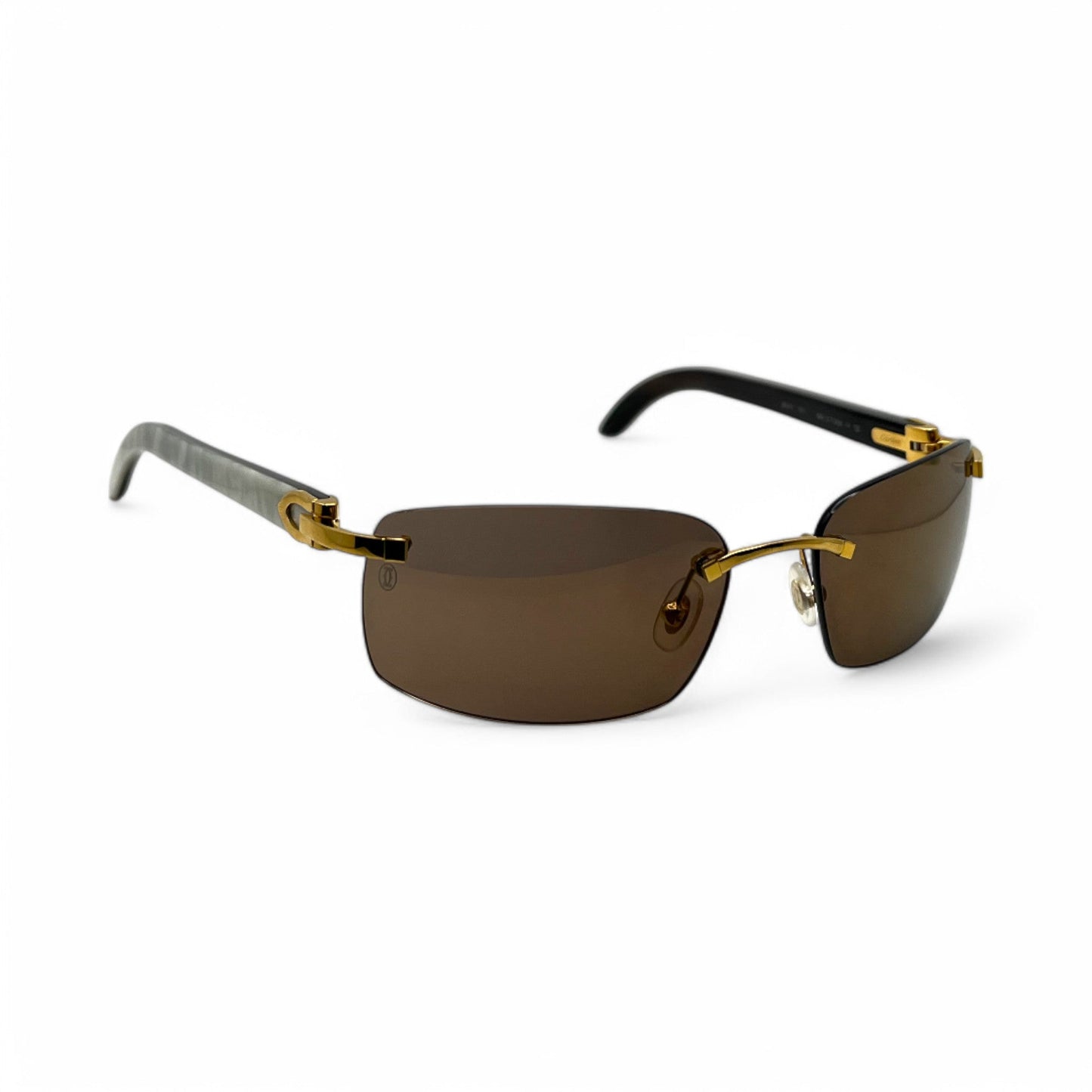 CT0046S Authentic Cartier C Decor - 56-18 White Horns & Bubinga Woods Sunglasses w/ Dark Brown Lenses (2010s)