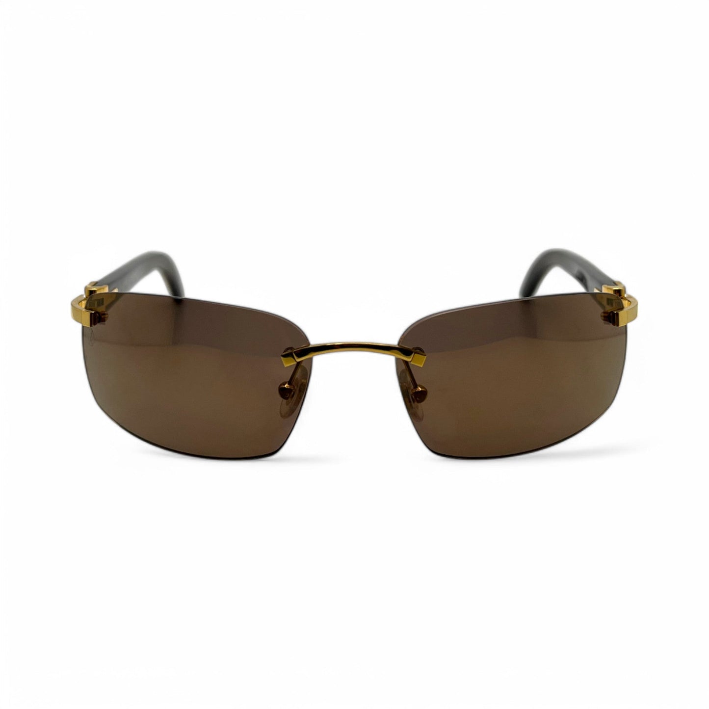 CT0046S Authentic Cartier C Decor - 56-18 White Horns & Bubinga Woods Sunglasses w/ Dark Brown Lenses (2010s)