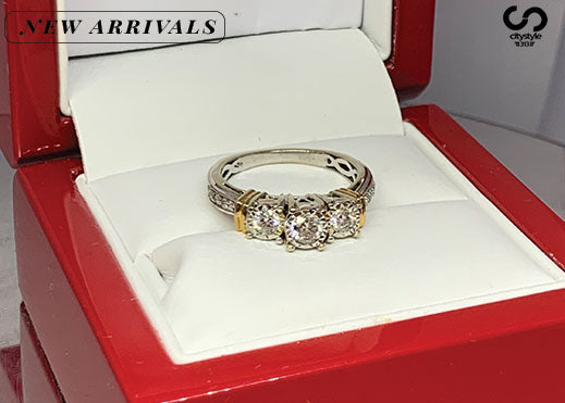 Silver Diamond Wedding Ring With Gold Trim