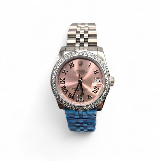 RLX DTJ - Silver Watch - Pink Dial (Diamonds Bezel)