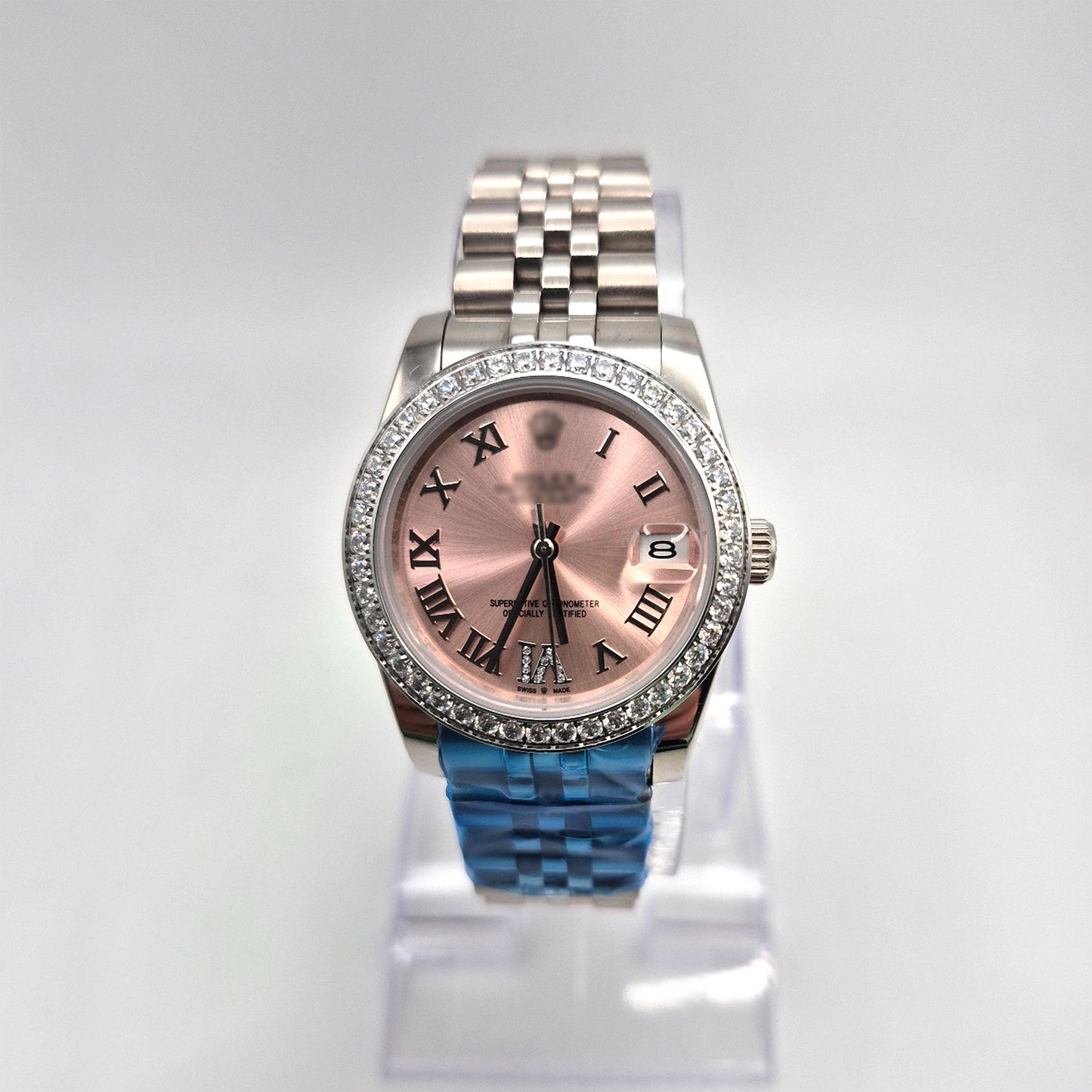 RLX DTJ - Silver Watch - Pink Dial (Diamonds Bezel)