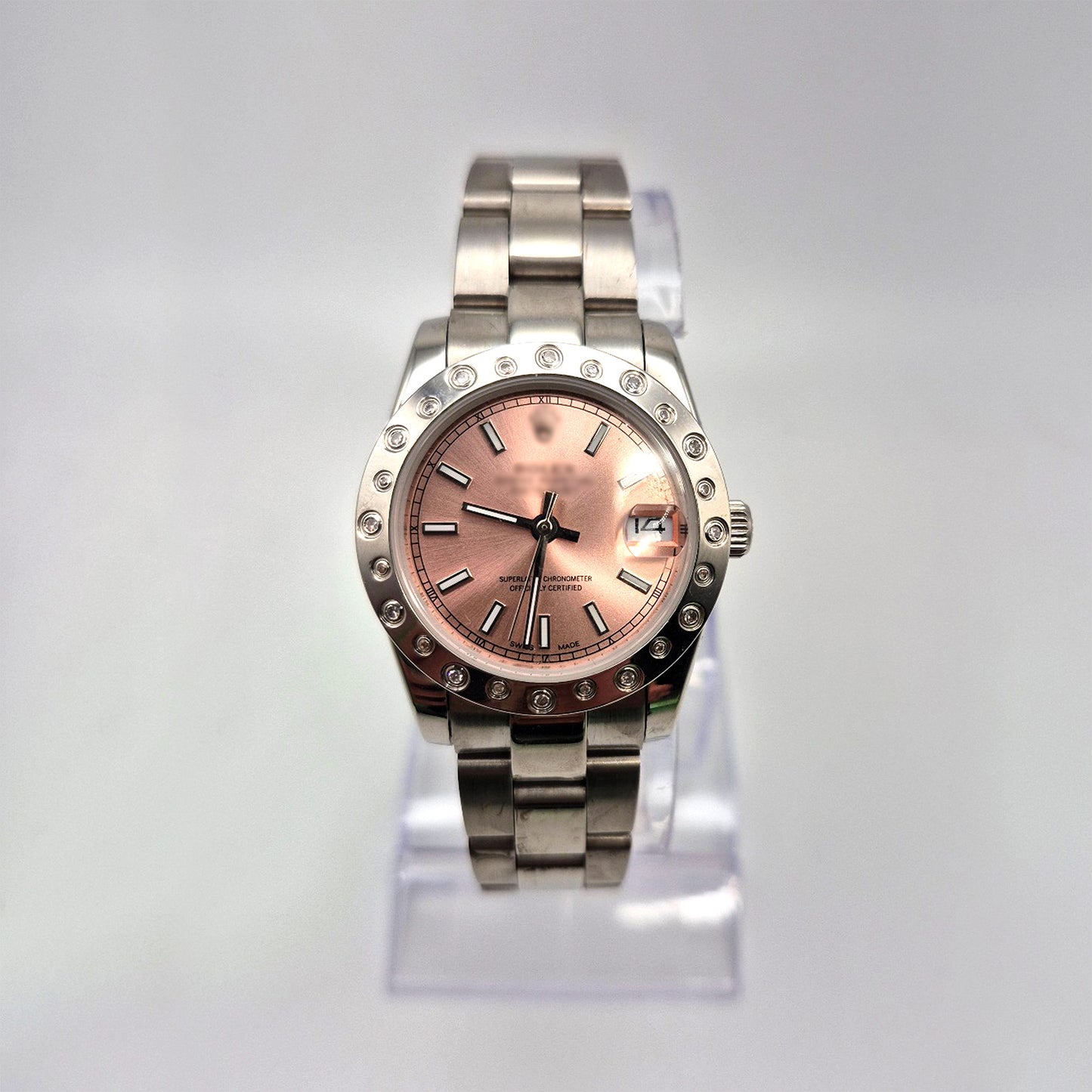 RLX DTJ - Silver Watch - Pink Dial (Scattered Diamonds Bezel)