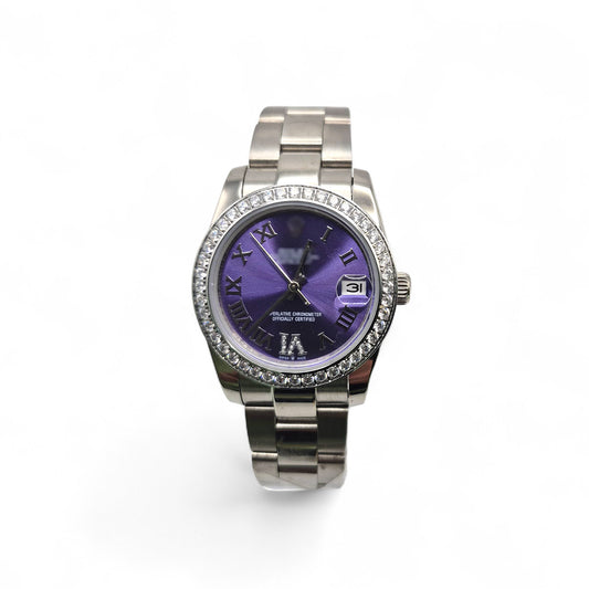 RLX DTJ - Silver Watch - Purple Dial (Diamonds Bezel)