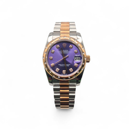 RLX DTJ - Two-Tone Watch - Purple Dial (Scattered Diamonds Bezel)