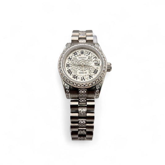 RLX DTJ - Silver Watch (Iced Out) - Roman Markers