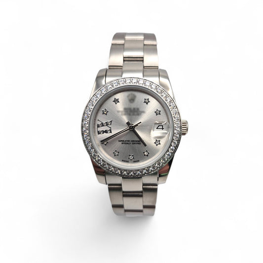 RLX DTJ - Silver Watch - Silver Dial (Diamonds Bezel)