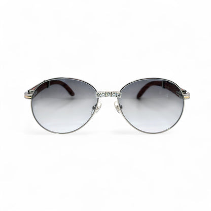 Bagatelle (Iced - Moissanite) - 55-18 Silver Woods Sunglasses w/ Round Lenses - Moissanite Diamonds Set (90s) - Luxury Optical