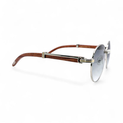 Bagatelle (Iced - Moissanite) - 55-18 Silver Woods Sunglasses w/ Round Lenses - Moissanite Diamonds Set (90s) - Luxury Optical