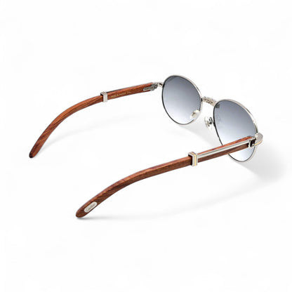 Bagatelle (Iced - Moissanite) - 55-18 Silver Woods Sunglasses w/ Round Lenses - Moissanite Diamonds Set (90s) - Luxury Optical