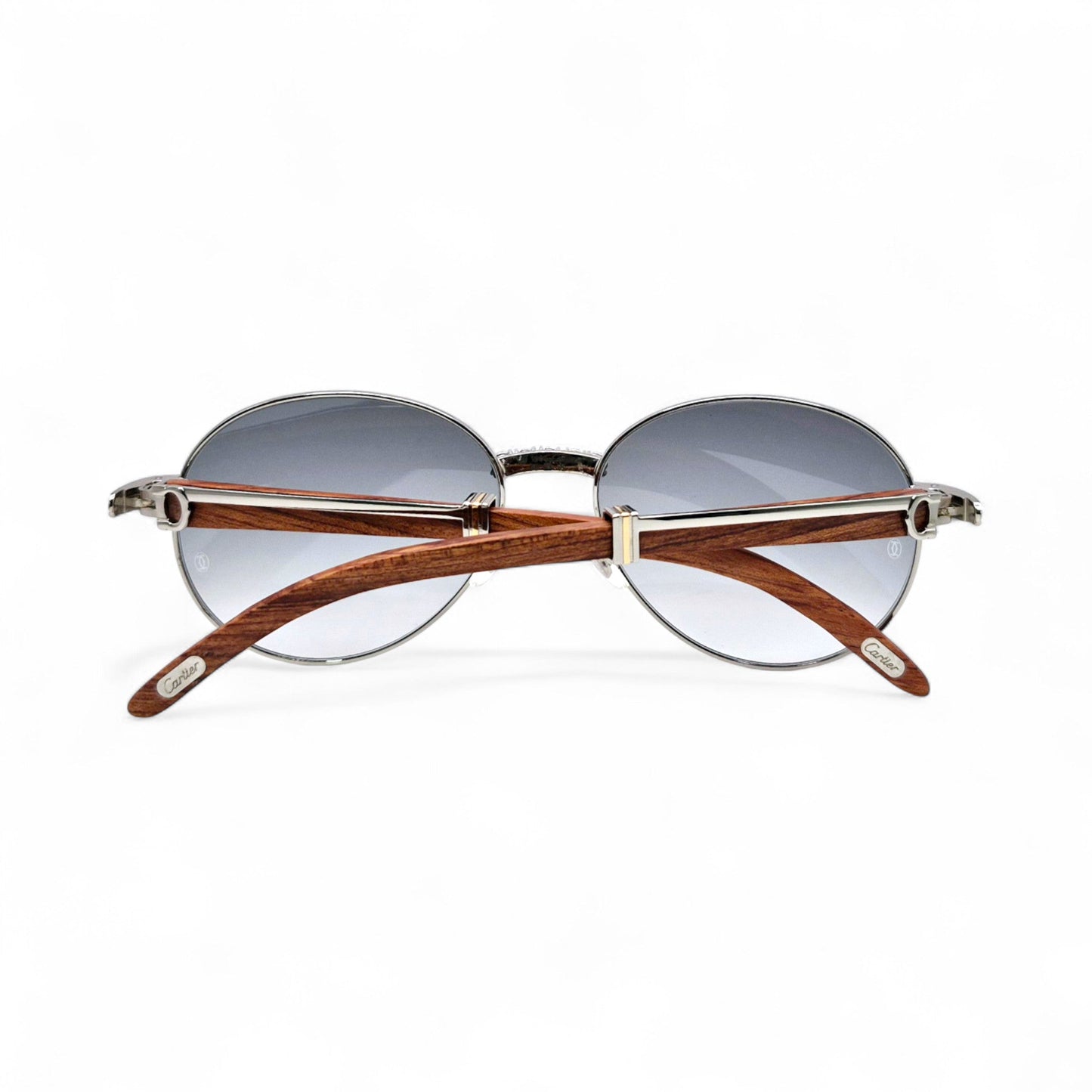 Bagatelle (Iced - Moissanite) - 55-18 Silver Woods Sunglasses w/ Round Lenses - Moissanite Diamonds Set (90s) - Luxury Optical