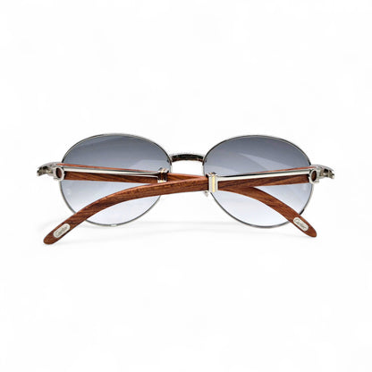Bagatelle (Iced - Moissanite) - 55-18 Silver Woods Sunglasses w/ Round Lenses - Moissanite Diamonds Set (90s) - Luxury Optical