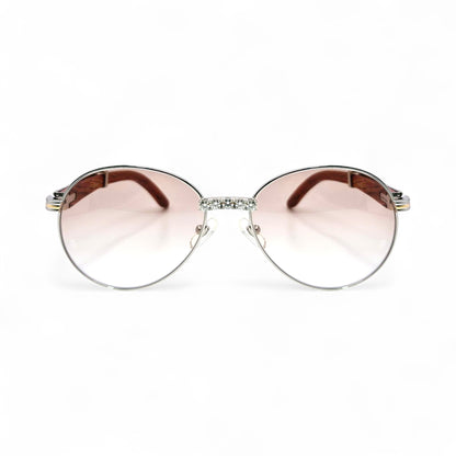 Bagatelle (Iced - Moissanite) - 55-18 Silver Woods Sunglasses w/ Round Lenses - Moissanite Diamonds Set (90s) - Luxury Optical