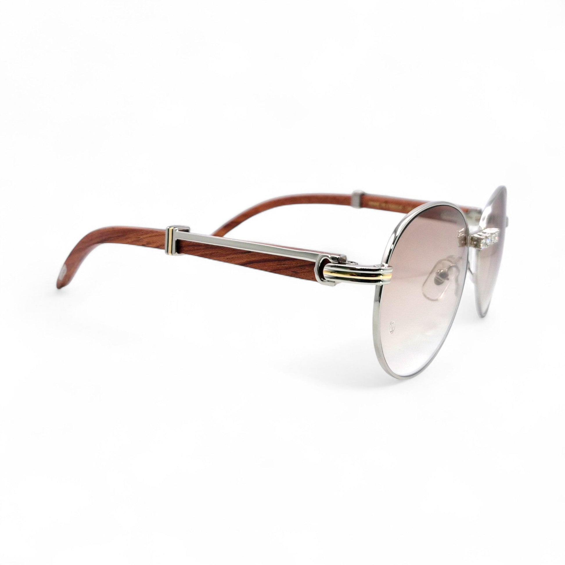 Bagatelle (Iced - Moissanite) - 55-18 Silver Woods Sunglasses w/ Round Lenses - Moissanite Diamonds Set (90s) - Luxury Optical