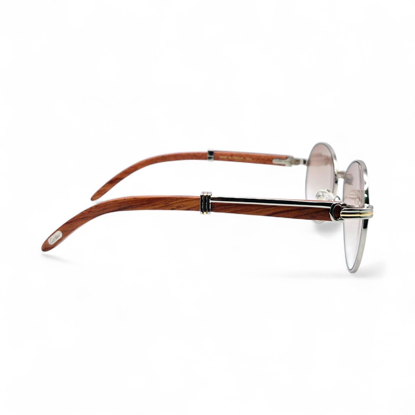 Bagatelle (Iced - Moissanite) - 55-18 Silver Woods Sunglasses w/ Round Lenses - Moissanite Diamonds Set (90s) - Luxury Optical