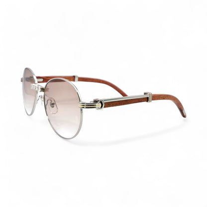Bagatelle (Iced - Moissanite) - 55-18 Silver Woods Sunglasses w/ Round Lenses - Moissanite Diamonds Set (90s) - Luxury Optical