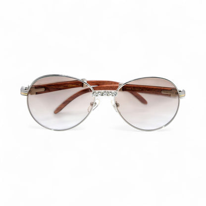 Bagatelle (Iced - Moissanite) - 55-18 Silver Woods Sunglasses w/ Round Lenses - Moissanite Diamonds Set (90s) - Luxury Optical