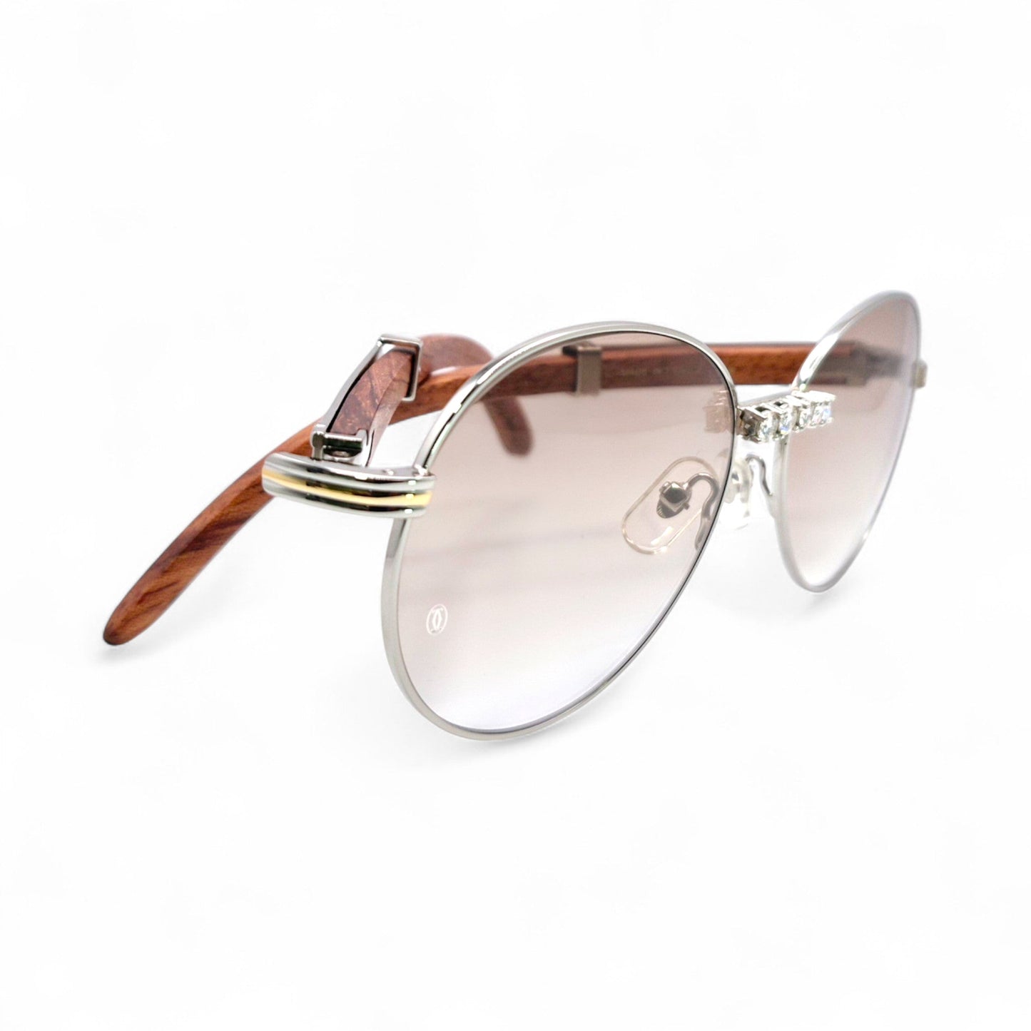 Bagatelle (Iced - Moissanite) - 55-18 Silver Woods Sunglasses w/ Round Lenses - Moissanite Diamonds Set (90s) - Luxury Optical
